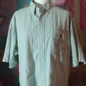 Vintage Ralph Lauren Mens Large Blaire Seersucker Short Sleeve Button Down Shirt